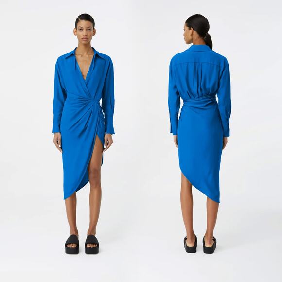 NWT GAUGE 81 Revolove PUNO Silk long-sleeved midi shirt dress Size XS - Picture 1 of 11